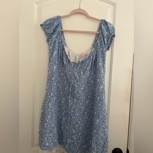 Pink Lily Light Blue Short Sleeve Floral Mini Dress